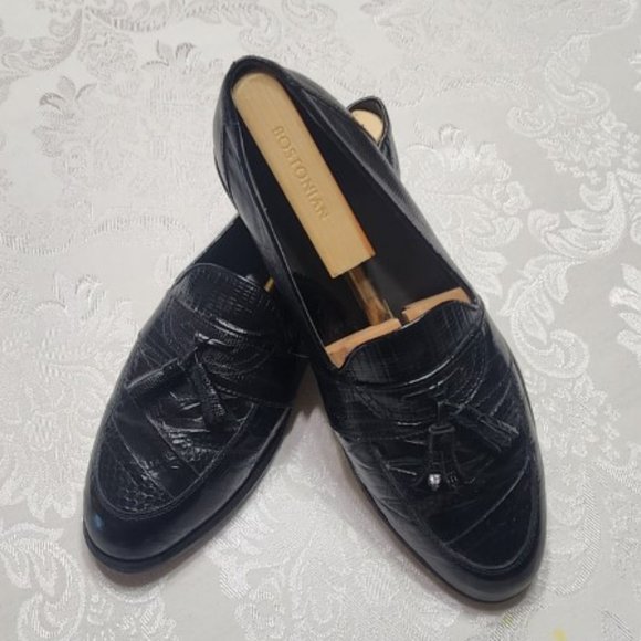 Men's Stacy Adams Black Snakeskin and Leather Tassel Slip-on Dress Loafer - Picture 1 of 12
